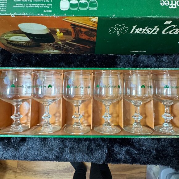 Vintage Durobor Irish Coffee Glasses Set Of 6 Made In Belgium - Picture 2 of 10